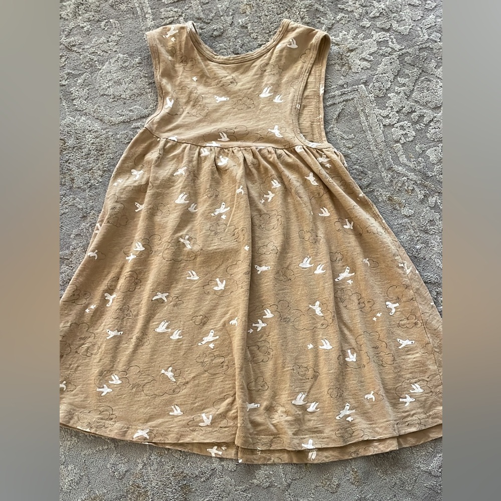 Rylee + Cru Tan Dress with White Bird Print